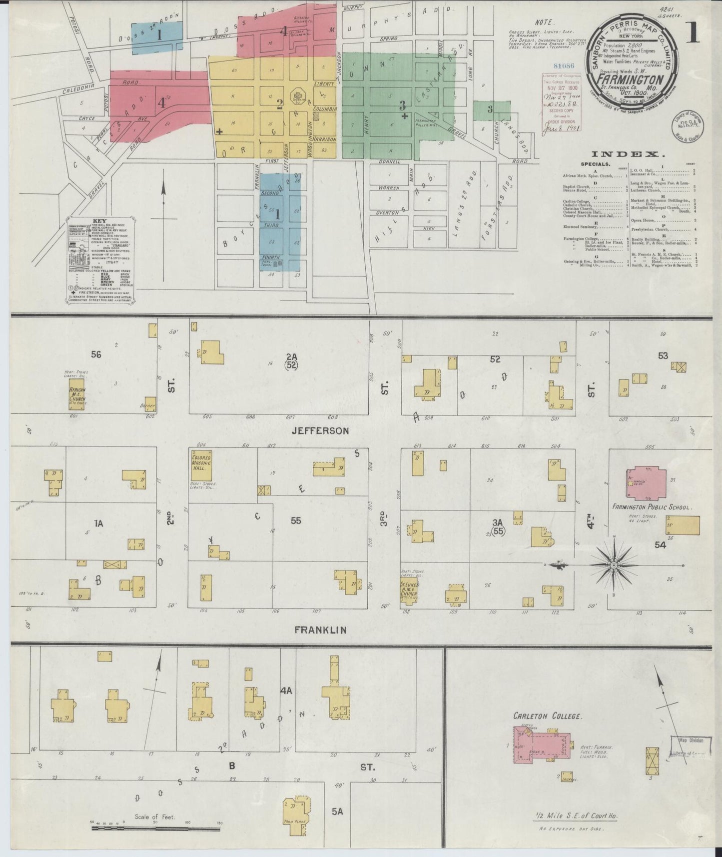 Sanborn Fire Insurance Map from Farmington, Saint Francois County, Missouri (1900), Sheet #0001 - Historic Sanborn Fire Insurance Map Print, vintage old map wall art, antique decor, genealogy gift, Missouri Missouri map