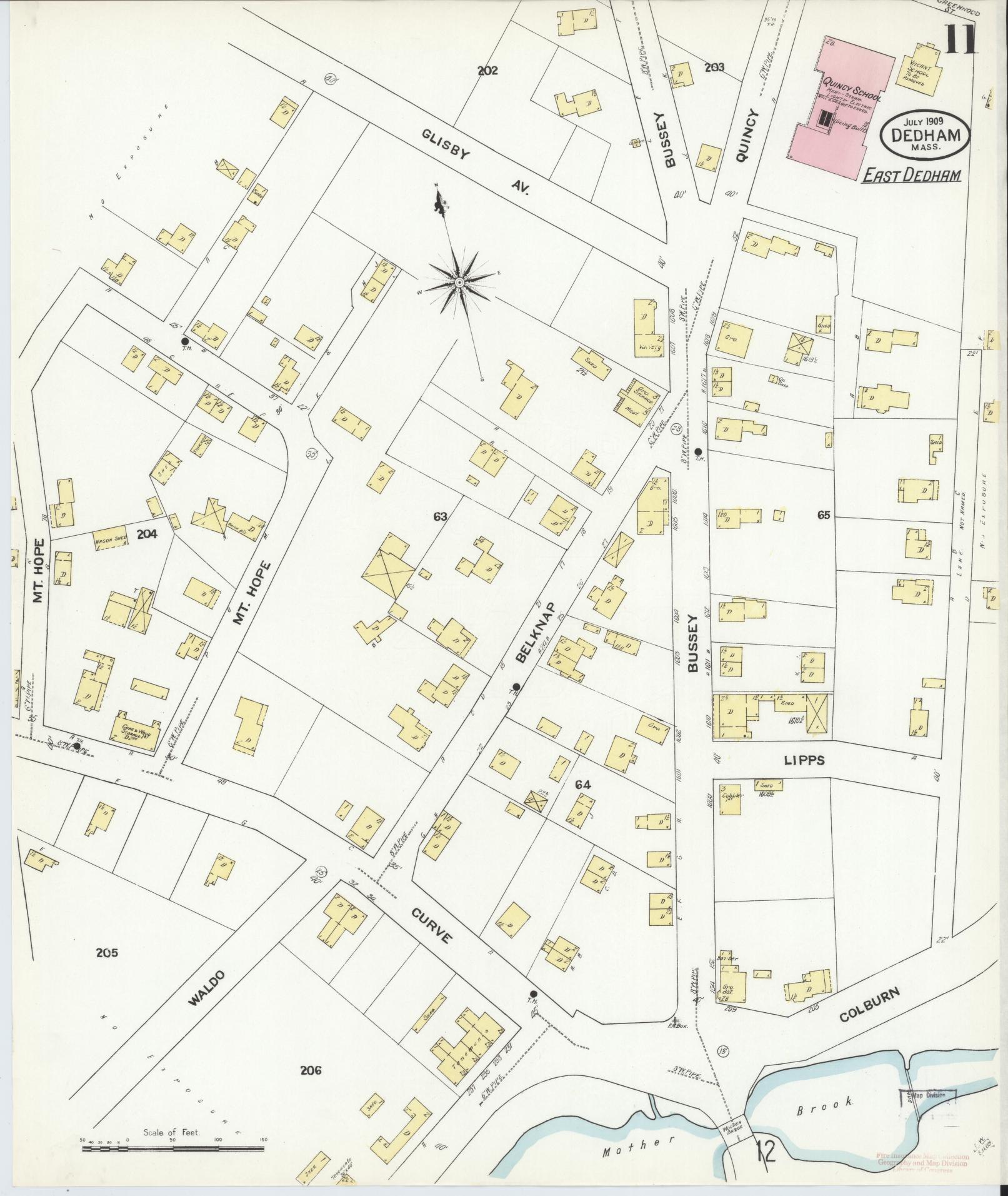 Sanborn Fire Insurance Map from Dedham, Norfolk County, Massachusetts (1909), Sheet #0011 - Complete Map Set gallery image, historic Sanborn map, vintage wall art, Massachusetts Massachusetts