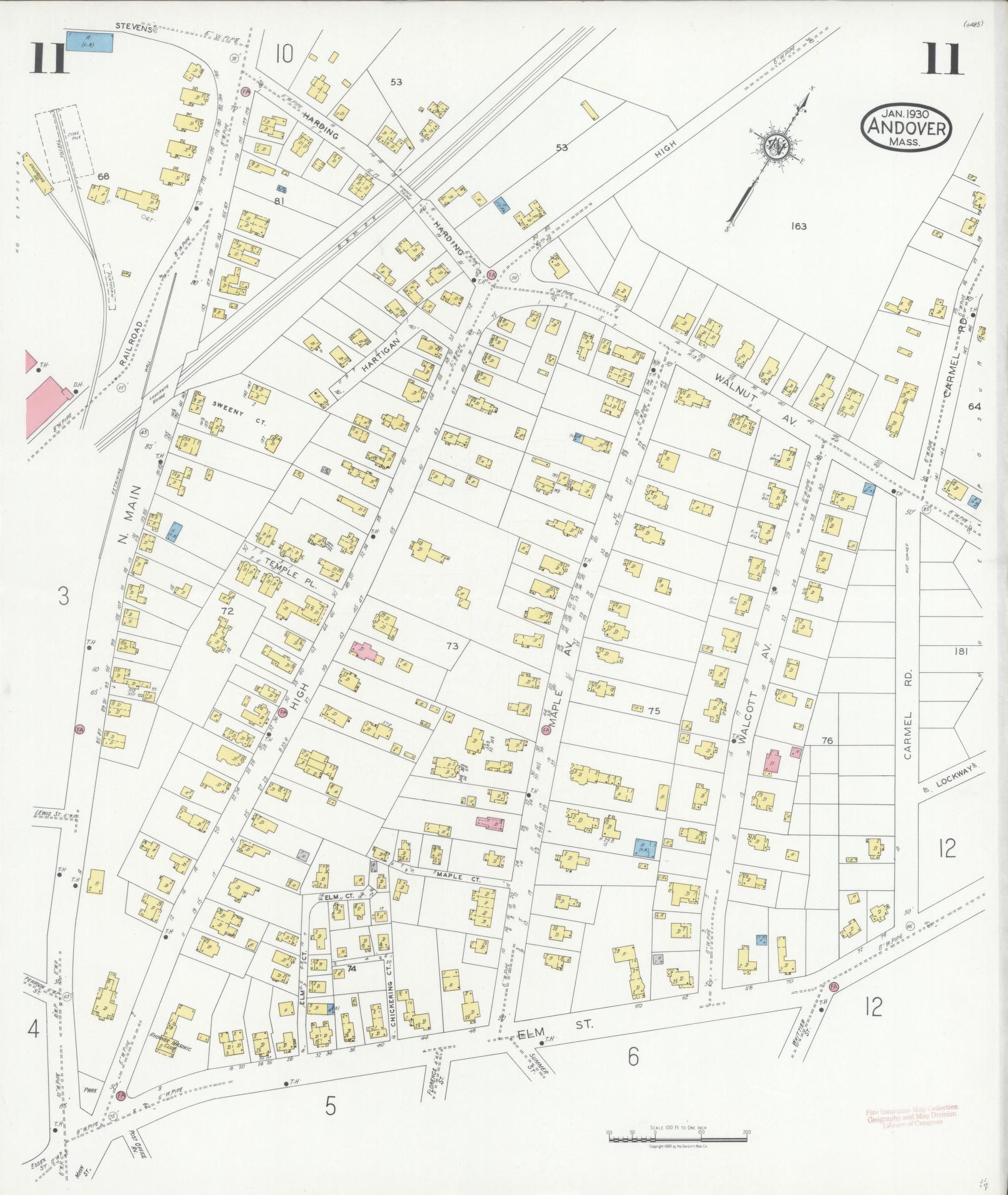 Sanborn Fire Insurance Map from Andover, Essex County, Massachusetts (1930), Sheet #0011 - Historic Sanborn Fire Insurance Map Print, vintage old map wall art, antique decor, genealogy gift, Massachusetts Massachusetts map