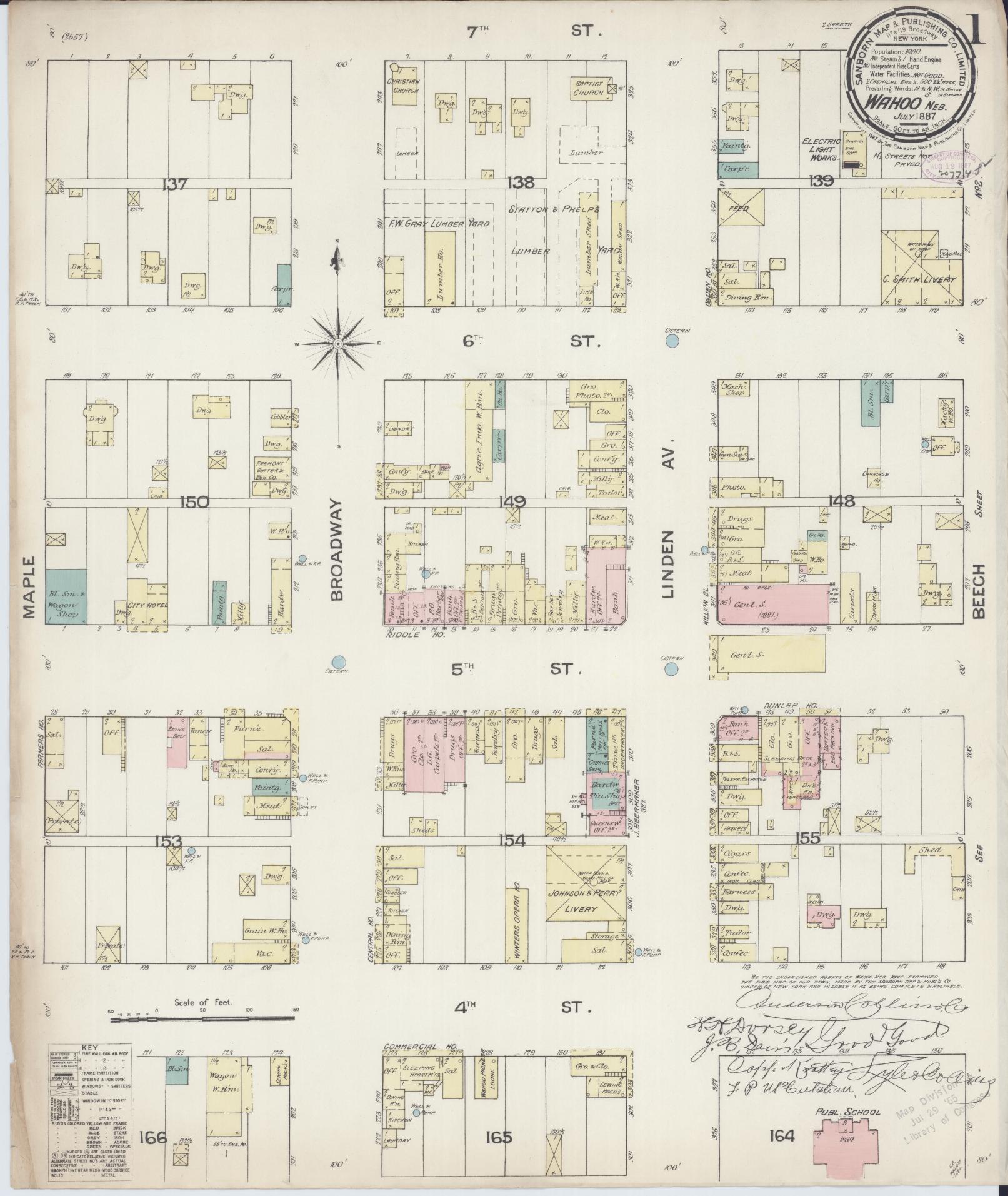 Sanborn Fire Insurance Map from Wahoo, Saunders County, Nebraska (1887), Sheet #0001 - Historic Sanborn Fire Insurance Map Print, vintage old map wall art, antique decor, genealogy gift, Nebraska Nebraska map