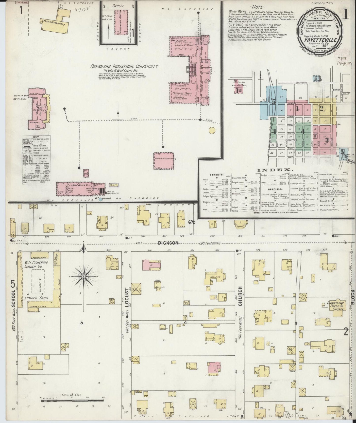 Sanborn Fire Insurance Map from Fayetteville, Washington County, Arkansas (1897), Sheet #0001 - Complete Map Set gallery image, historic Sanborn map, vintage wall art, Arkansas Arkansas
