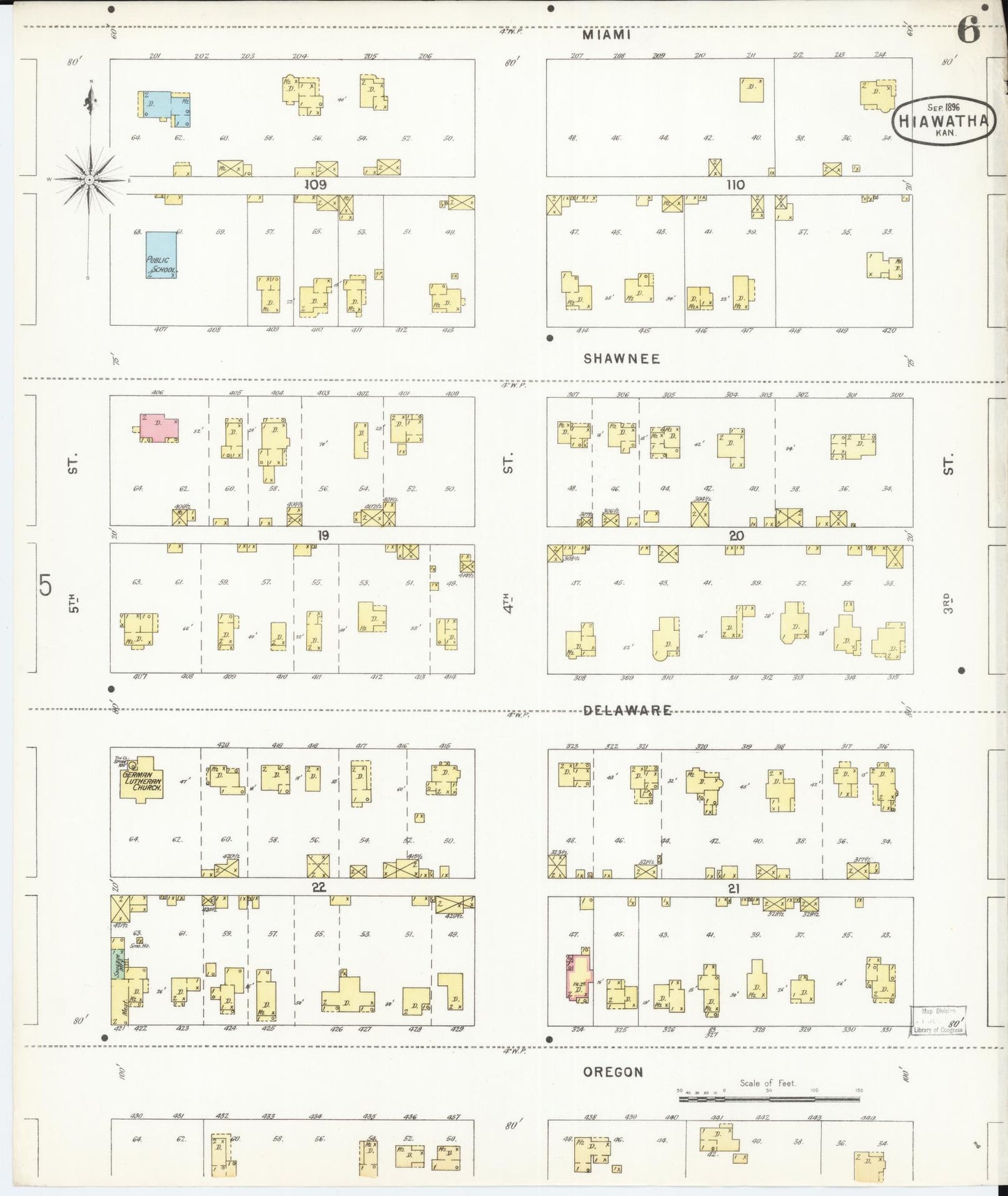 Sanborn Fire Insurance Map from Hiawatha, Brown County, Kansas (1896), Sheet #0006 - Historic Sanborn Fire Insurance Map Print, vintage old map wall art, antique decor, genealogy gift, Kansas Kansas map