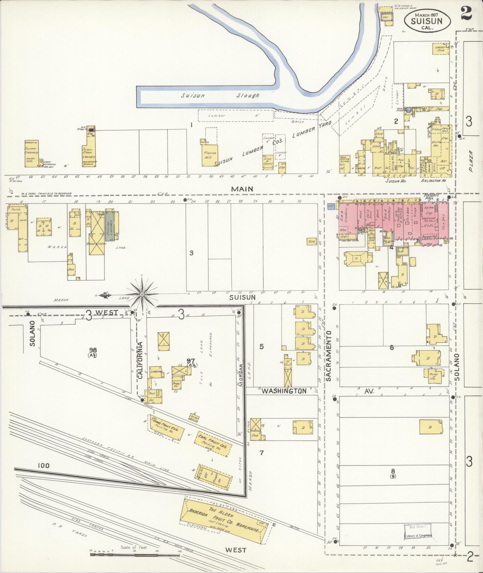 Sanborn Fire Insurance Map from Suisun, Solano County, California (1907), Sheet #0002 - Complete Map Set gallery image, historic Sanborn map, vintage wall art, California California