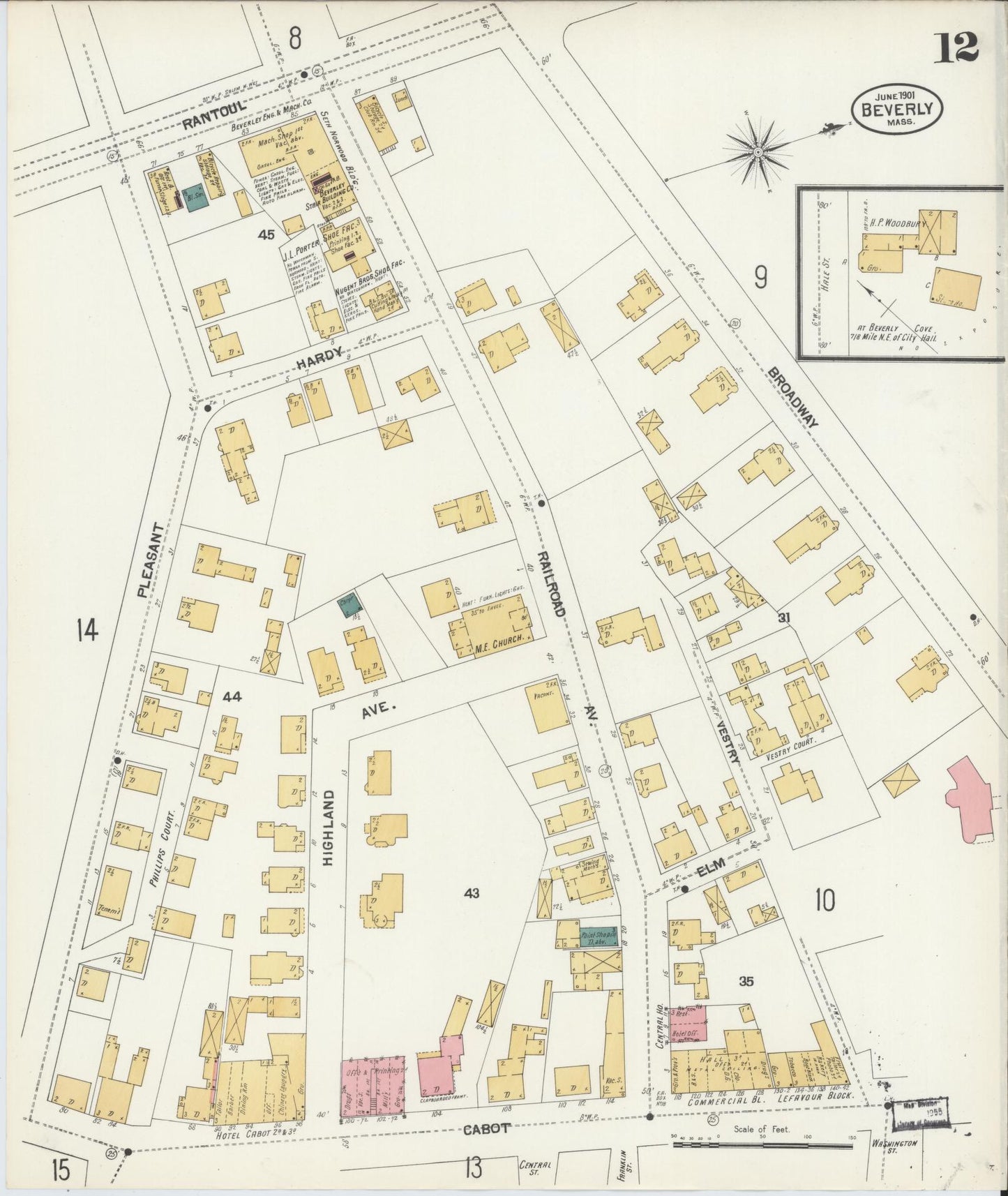 Sanborn Fire Insurance Map from Beverly, Essex County, Massachusetts (1901), Sheet #0012 - Historic Sanborn Fire Insurance Map Print, vintage old map wall art, antique decor, genealogy gift, Massachusetts Massachusetts map
