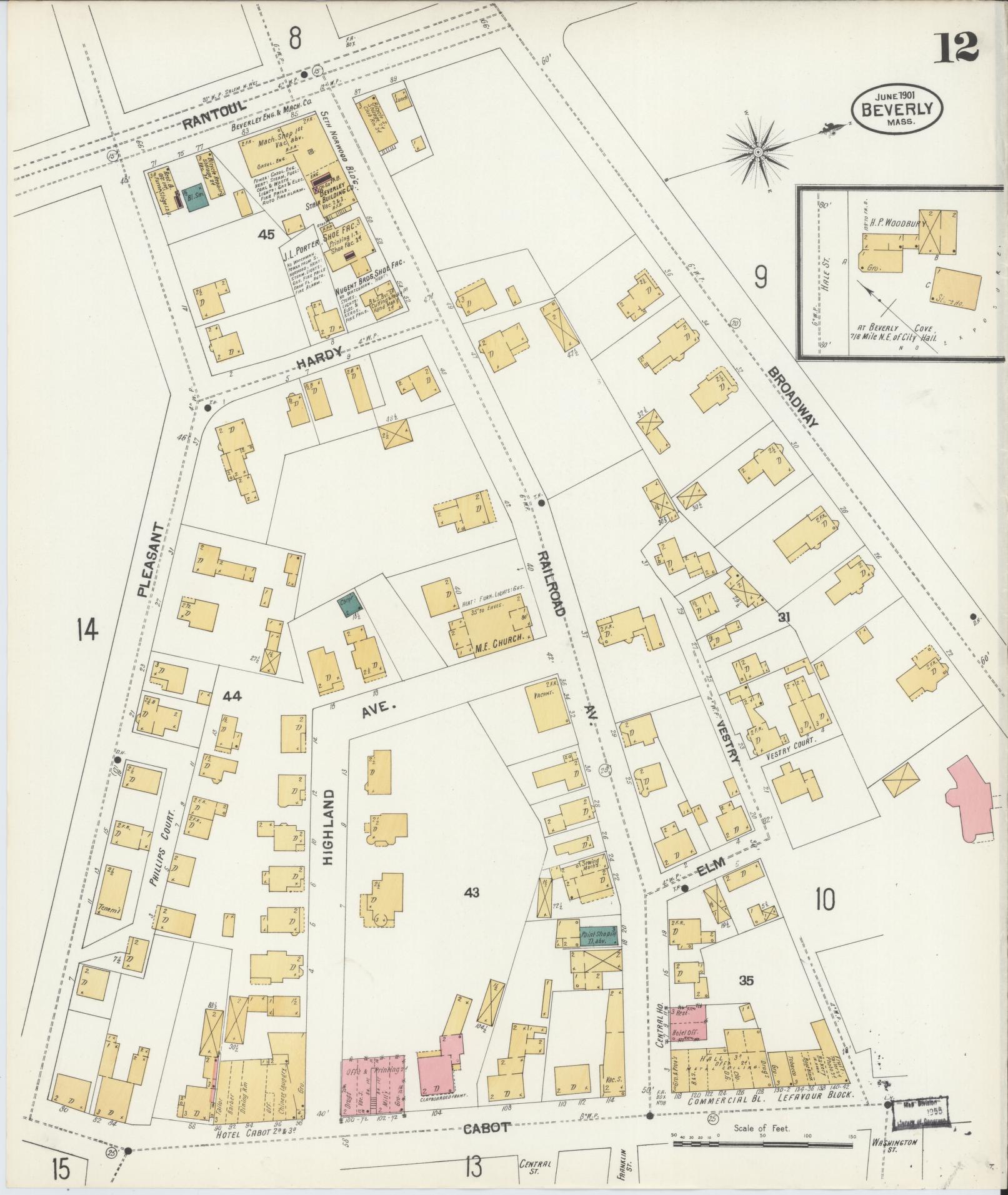 Sanborn Fire Insurance Map from Beverly, Essex County, Massachusetts (1901), Sheet #0012 - Historic Sanborn Fire Insurance Map Print, vintage old map wall art, antique decor, genealogy gift, Massachusetts Massachusetts map