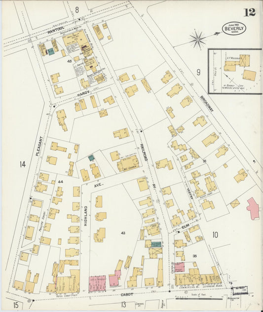 Sanborn Fire Insurance Map from Beverly, Essex County, Massachusetts (1901), Sheet #0012 - Historic Sanborn Fire Insurance Map Print, vintage old map wall art, antique decor, genealogy gift, Massachusetts Massachusetts map