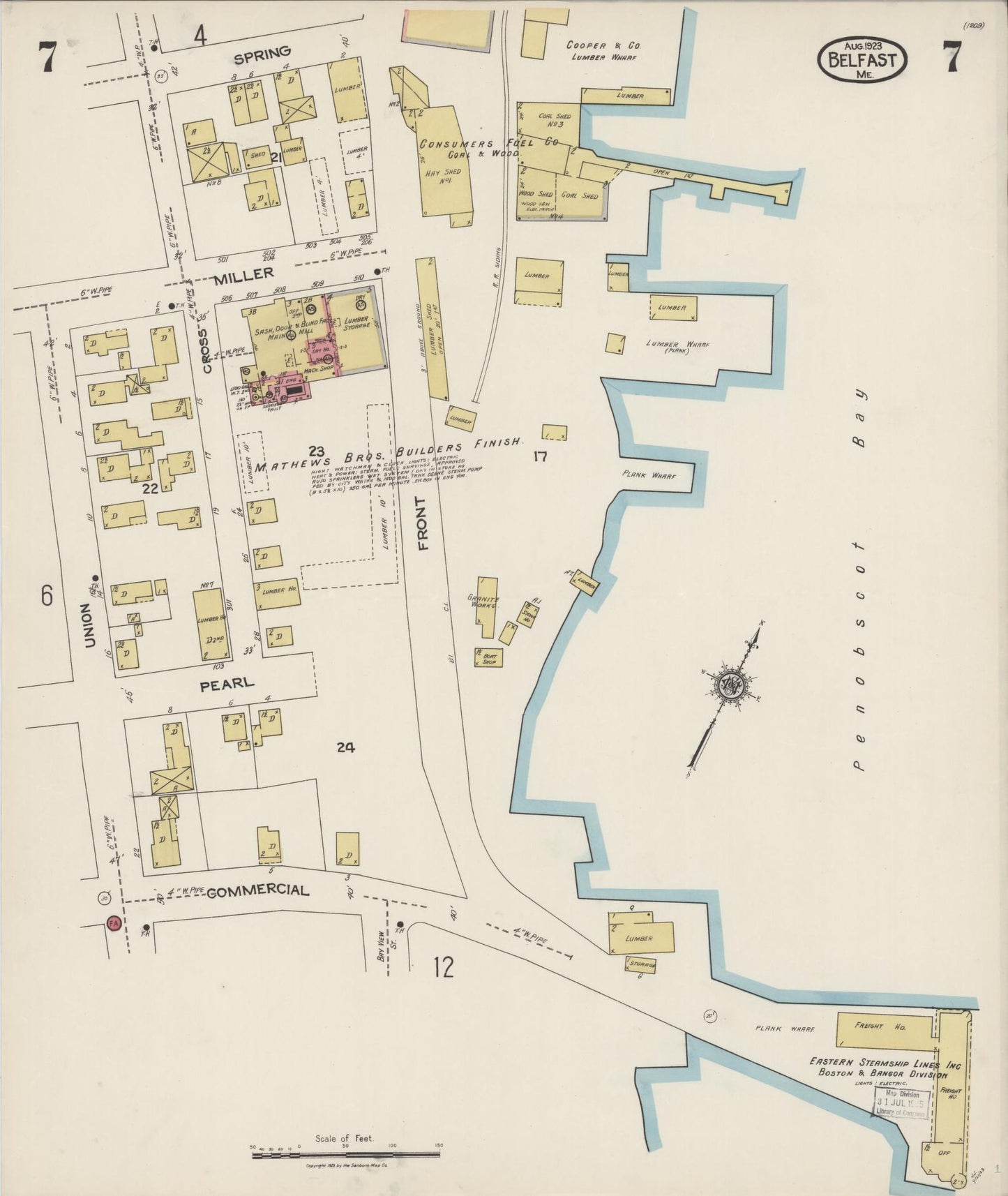 Sanborn Fire Insurance Map from Belfast, Waldo County, Maine (1923), Sheet #0007 - Complete Map Set gallery image, historic Sanborn map, vintage wall art, Maine Maine