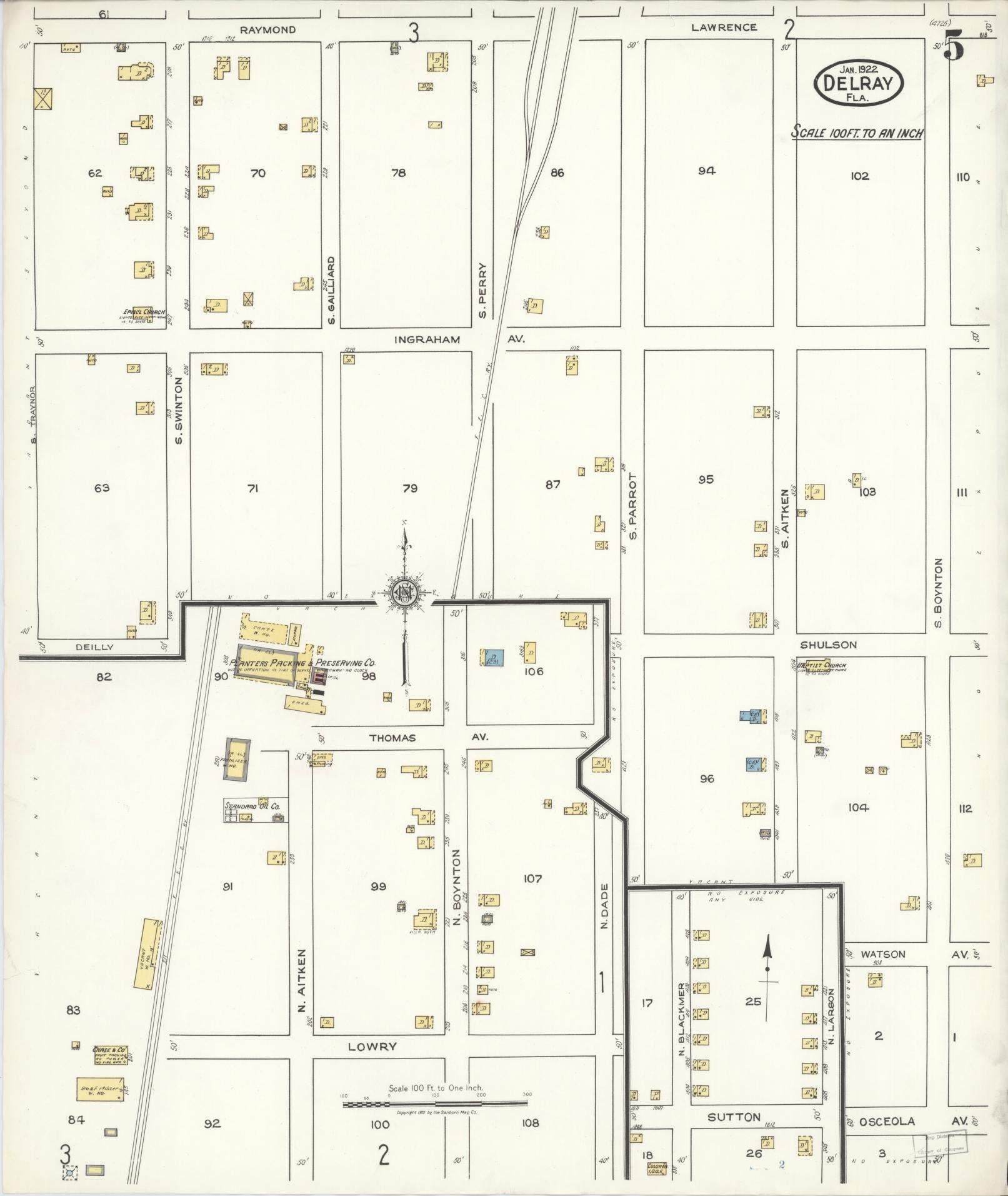 Sanborn Fire Insurance Map from Delray, Palm Beach County, Florida (1922), Sheet #0005 - Complete Map Set gallery image, historic Sanborn map, vintage wall art, Florida Florida