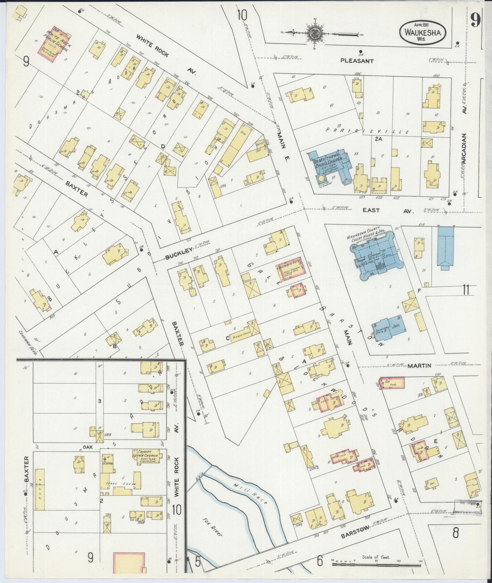 Sanborn Fire Insurance Map from Waukesha, Waukesha County, Wisconsin (1911), Sheet #0009 - Complete Map Set gallery image, historic Sanborn map, vintage wall art, Wisconsin Wisconsin