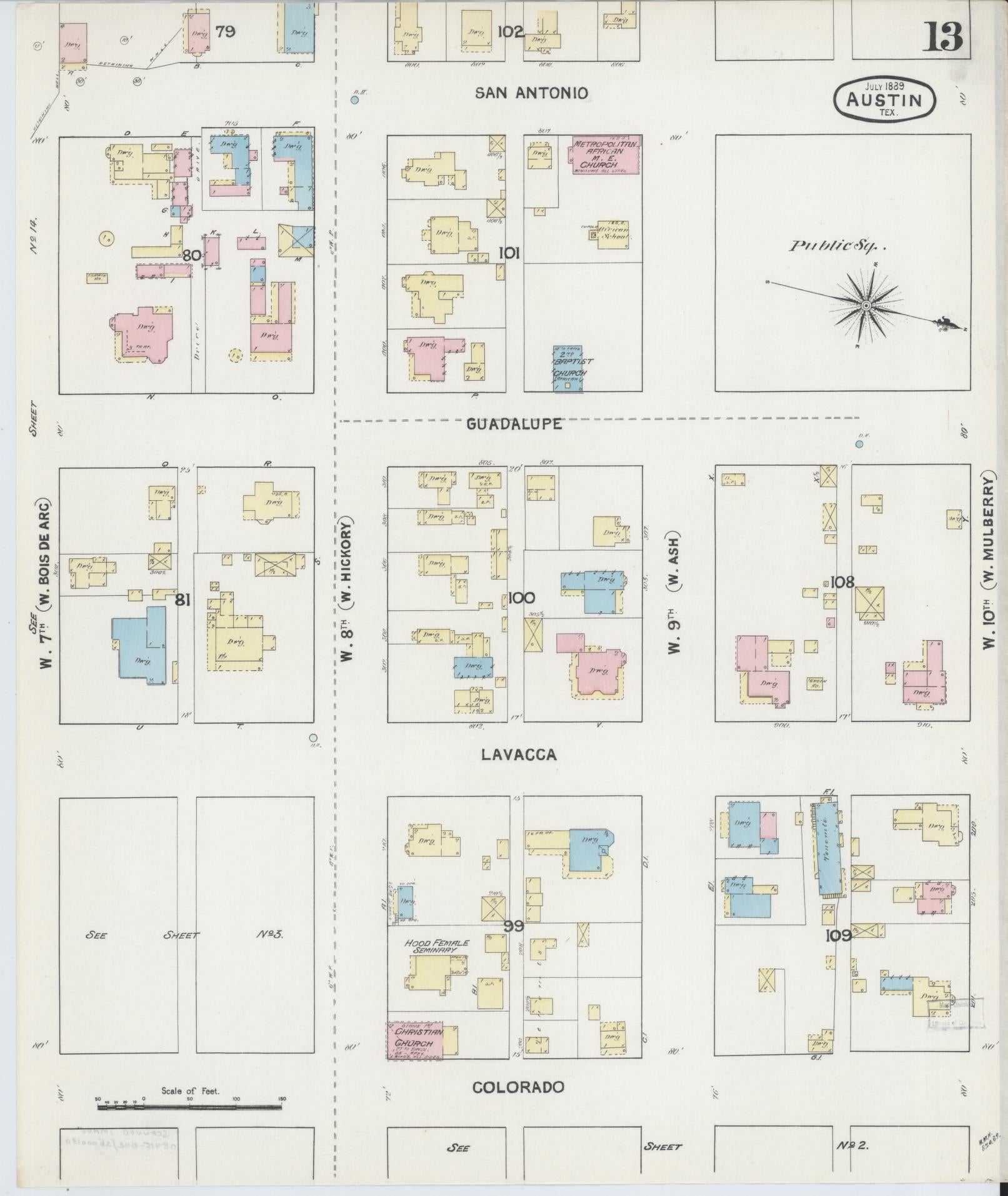Sanborn Fire Insurance Map from Austin, Travis County, Texas (1889), Sheet #0013 - Historic Sanborn Fire Insurance Map Print, vintage old map wall art, antique decor, genealogy gift, Texas Texas map