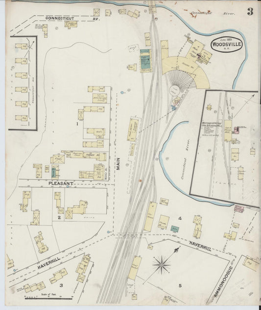 Sanborn Fire Insurance Map from Woodsville, Grafton County, New Hampshire (1889), Sheet #0003 - Historic Sanborn Fire Insurance Map Print, vintage old map wall art, antique decor, genealogy gift, New Hampshire New Hampshire map