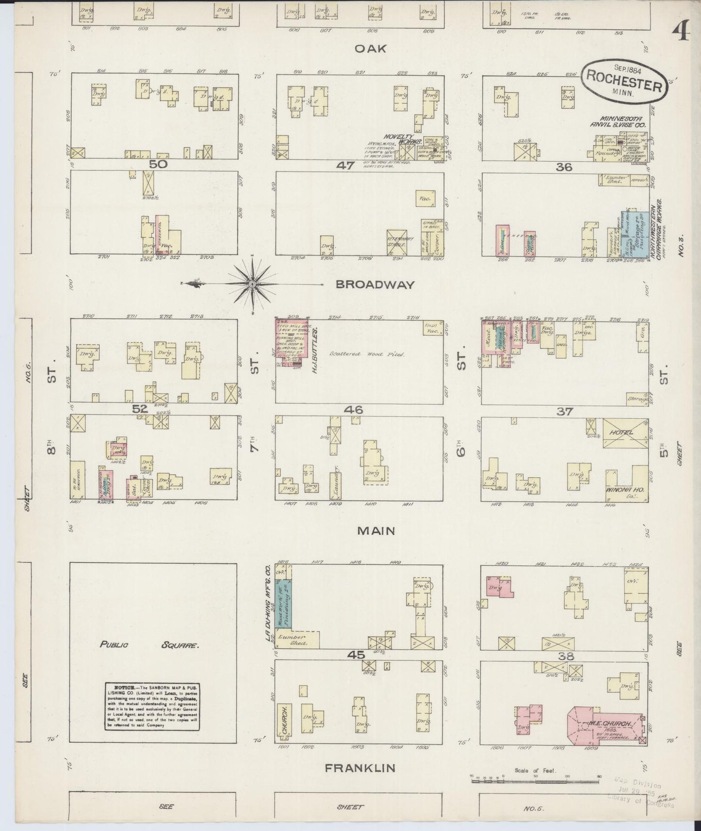 Sanborn Fire Insurance Map from Rochester, Olmsted County, Minnesota (1884), Sheet #0004 - Complete Map Set gallery image, historic Sanborn map, vintage wall art, Minnesota Minnesota