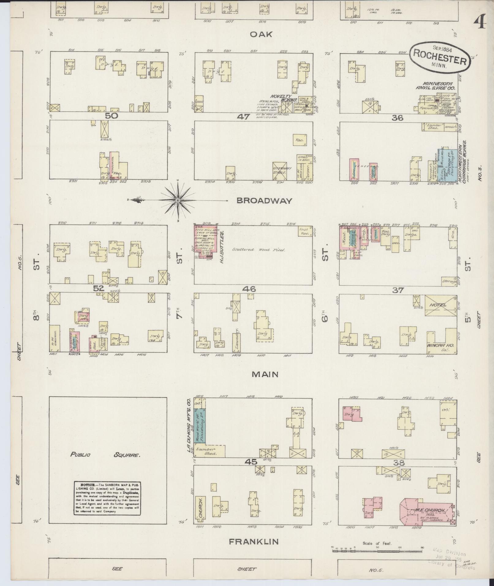Sanborn Fire Insurance Map from Rochester, Olmsted County, Minnesota (1884), Sheet #0004 - Complete Map Set gallery image, historic Sanborn map, vintage wall art, Minnesota Minnesota