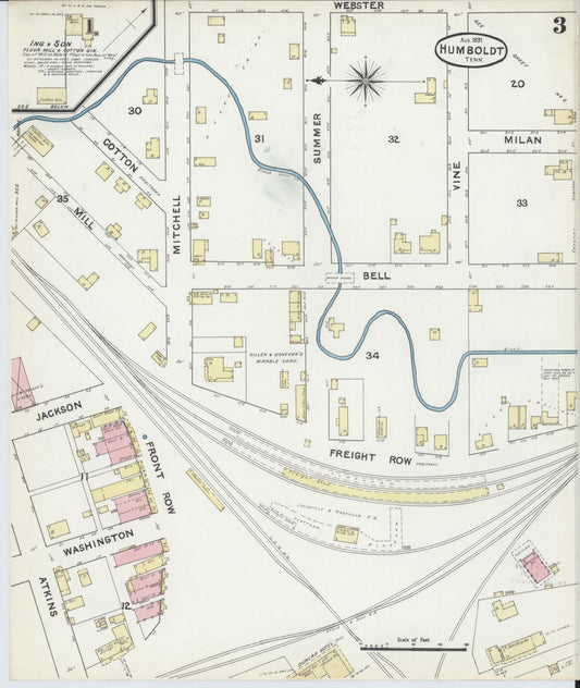 Sanborn Fire Insurance Map from Humboldt, Gibson County, Tennessee (1891), Sheet #0003 - Historic Sanborn Fire Insurance Map Print, vintage old map wall art, antique decor, genealogy gift, Tennessee Tennessee map