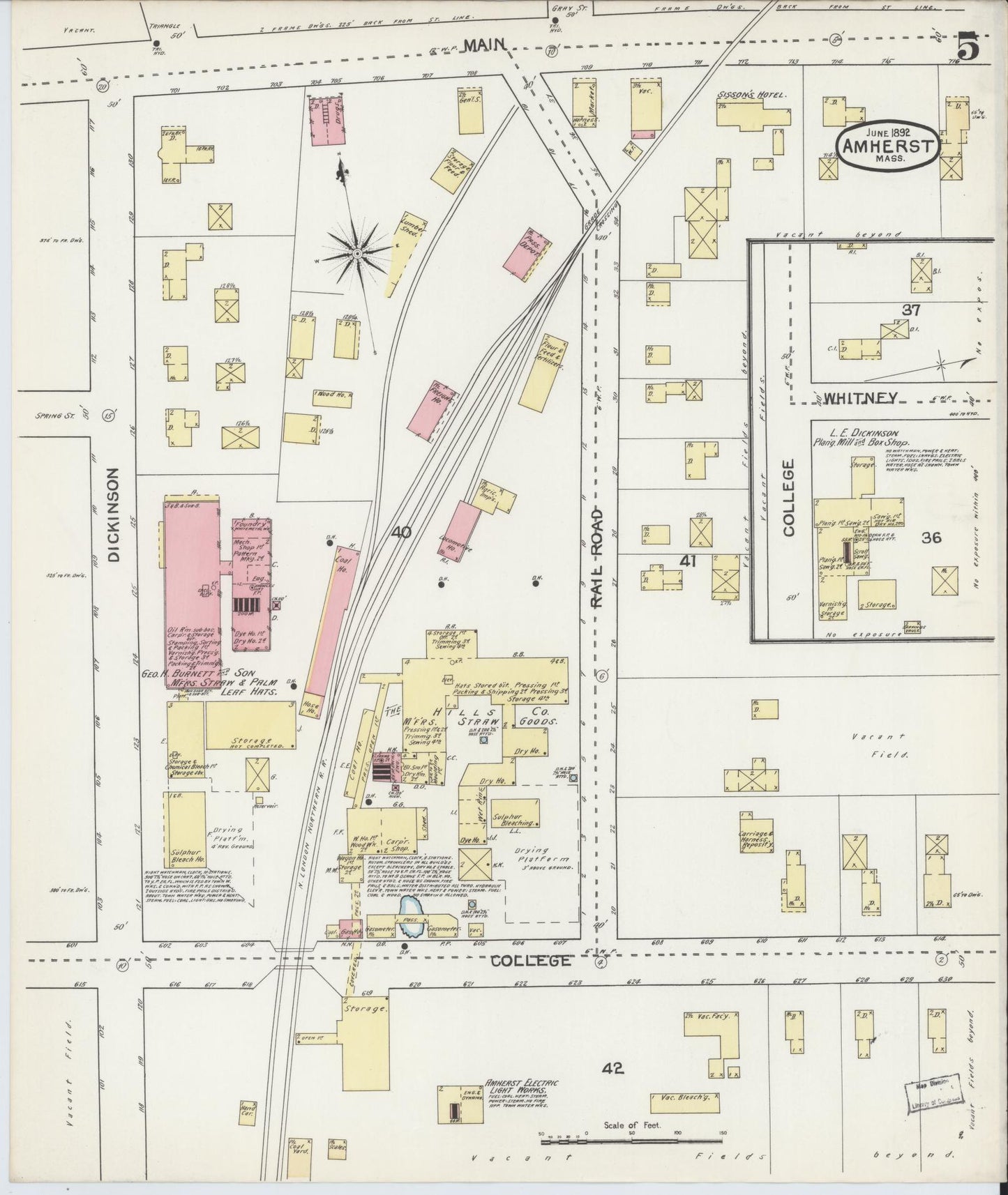Sanborn Fire Insurance Map from Amherst, Hampshire County, Massachusetts (1892), Sheet #0005 - Complete Map Set gallery image, historic Sanborn map, vintage wall art, Massachusetts Massachusetts