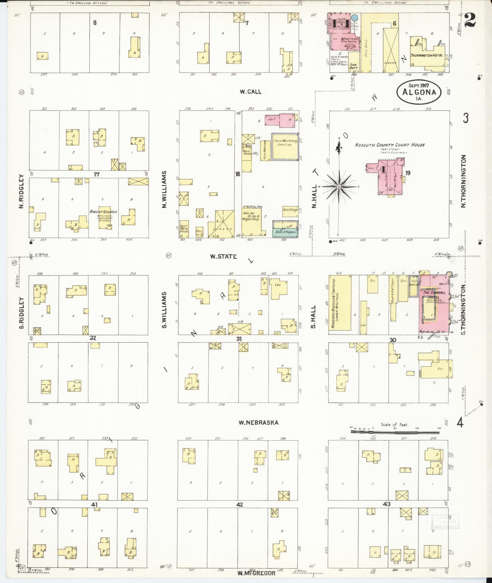 Sanborn Fire Insurance Map from Algona, Kossuth County, Iowa (1907), Sheet #0002 - Historic Sanborn Fire Insurance Map Print