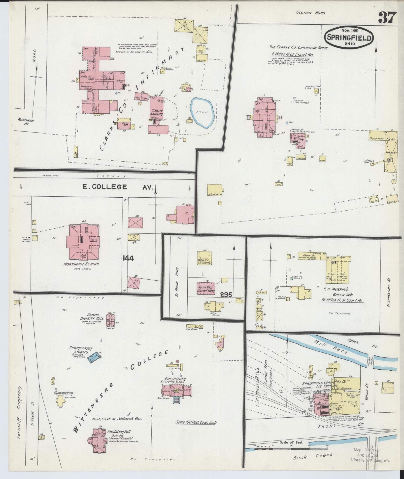 Sanborn Fire Insurance Map from Springfield, Clark County, Ohio (1891), Sheet #0037 - Complete Map Set gallery image, historic Sanborn map, vintage wall art, Ohio Ohio