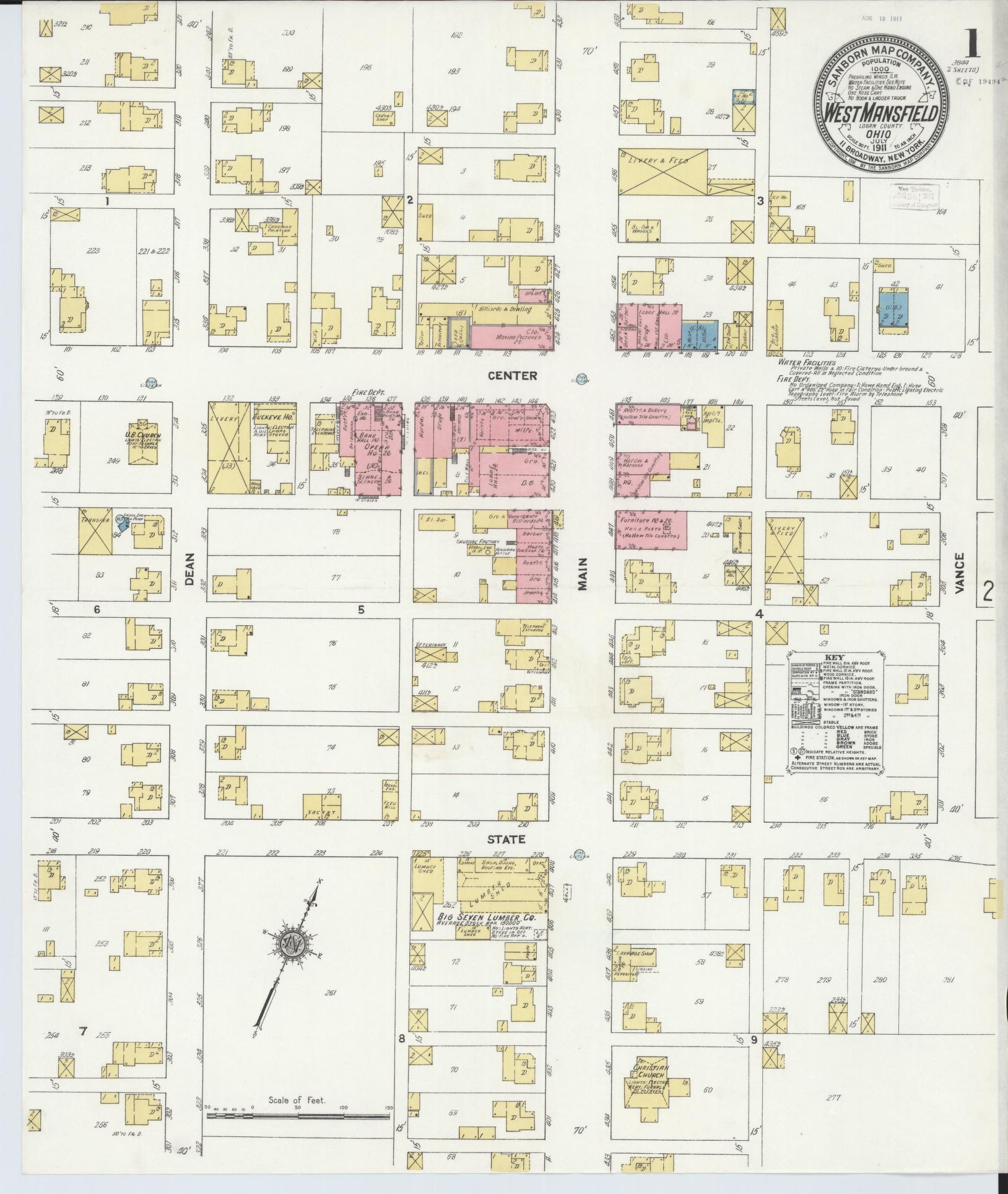 Sanborn Fire Insurance Map from West Mansfield, Logan County, Ohio (1911), Sheet #0001 - Complete Map Set gallery image, historic Sanborn map, vintage wall art, Ohio Ohio