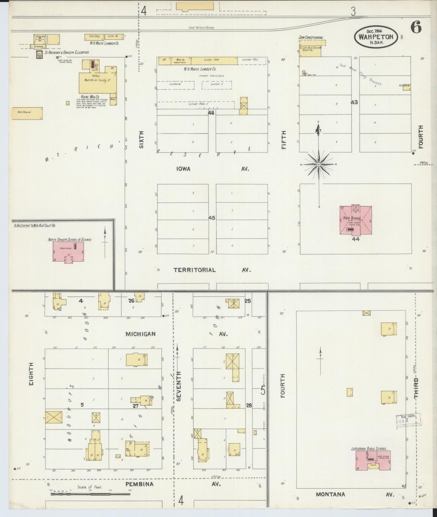 Sanborn Fire Insurance Map from Wahpeton, Richland County, North Dakota (1904), Sheet #0006 - Complete Map Set gallery image, historic Sanborn map, vintage wall art, North Dakota North Dakota