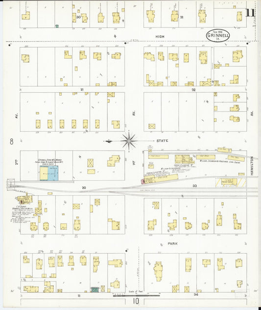 Sanborn Fire Insurance Map from Grinnell, Poweshiek County, Iowa (1906), Sheet #0011 - Historic Sanborn Fire Insurance Map Print, vintage old map wall art