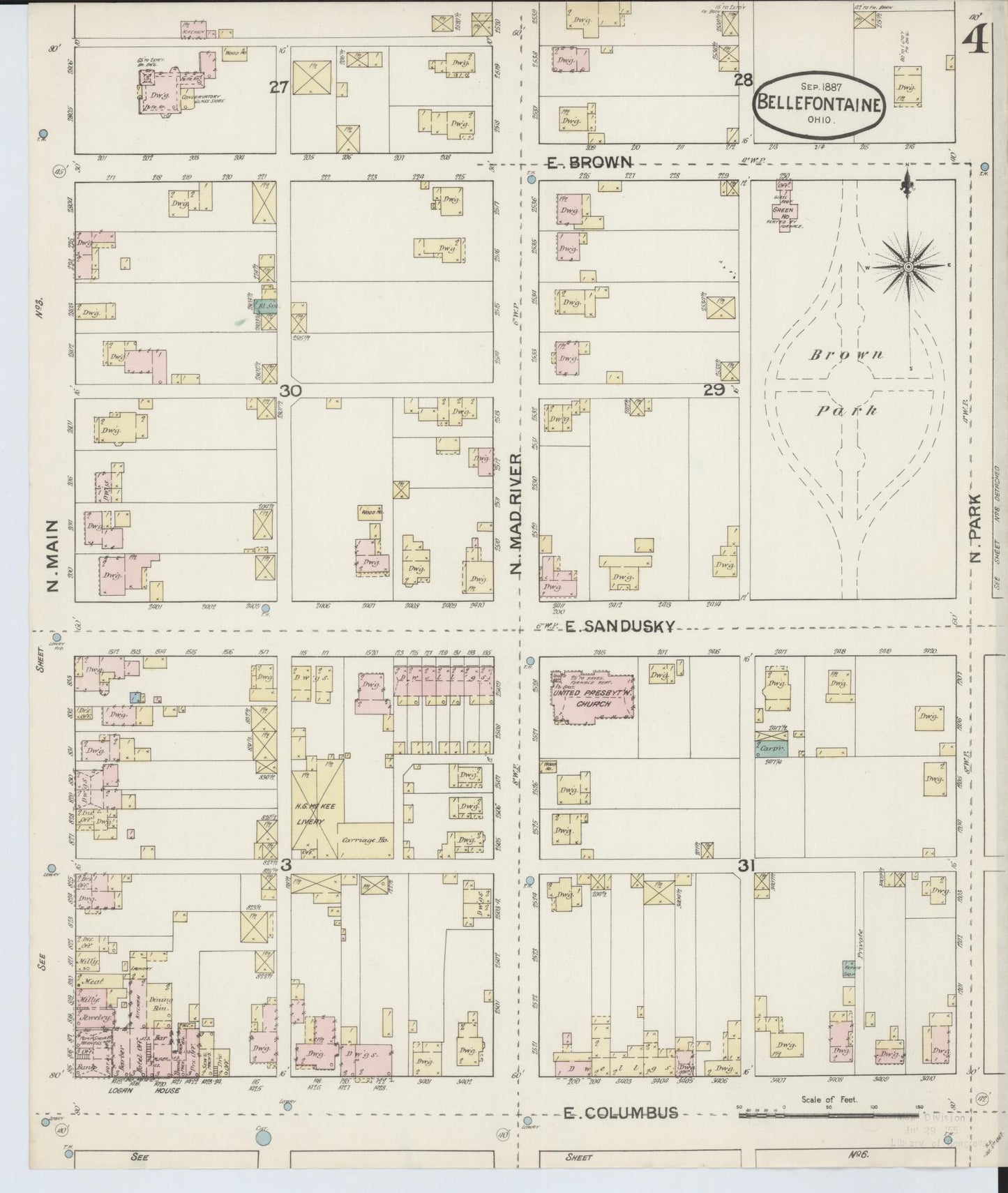Sanborn Fire Insurance Map from Bellefontaine, Logan County, Ohio (1887), Sheet #0004 - Complete Map Set gallery image, historic Sanborn map, vintage wall art, Ohio Ohio