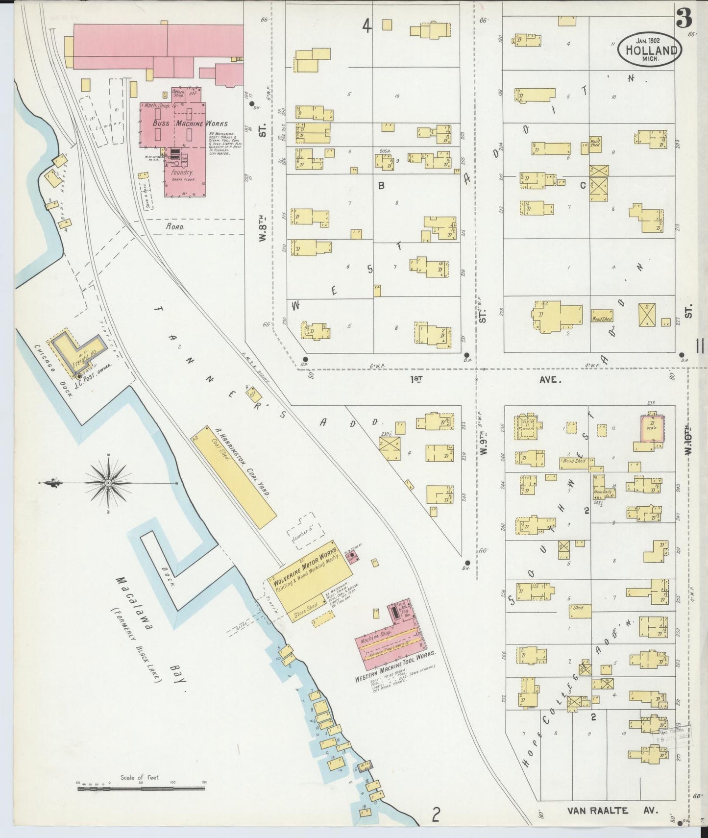 Sanborn Fire Insurance Map from Holland, Ottawa County, Michigan (1902), Sheet #0003 - Complete Map Set gallery image, historic Sanborn map, vintage wall art, Michigan Michigan
