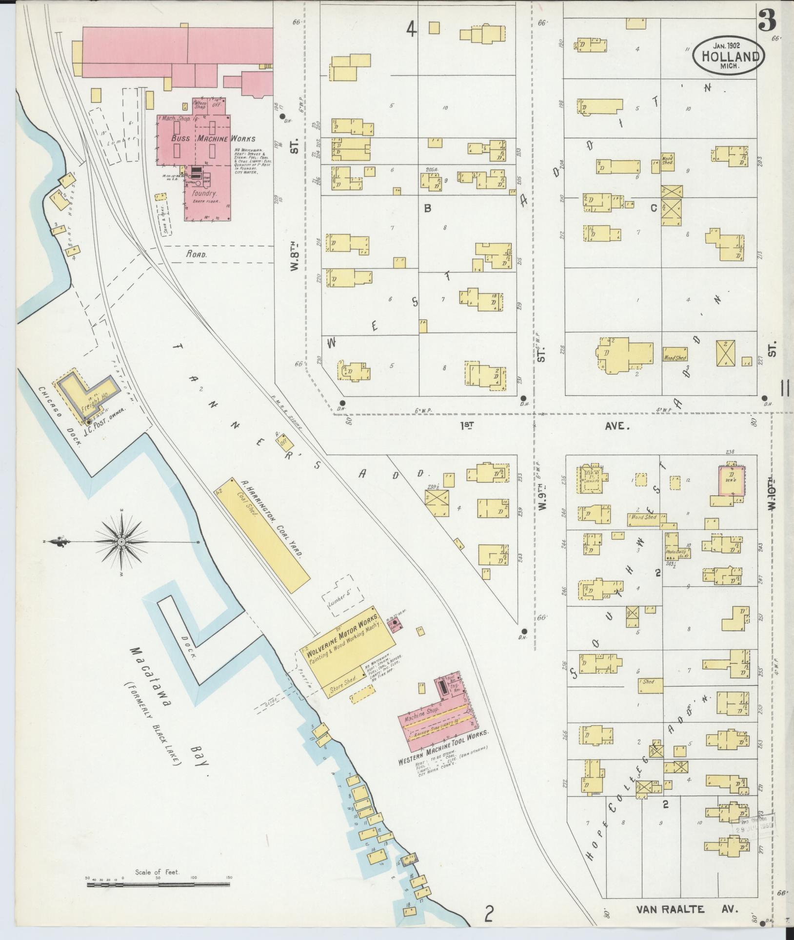 Sanborn Fire Insurance Map from Holland, Ottawa County, Michigan (1902), Sheet #0003 - Complete Map Set gallery image, historic Sanborn map, vintage wall art, Michigan Michigan