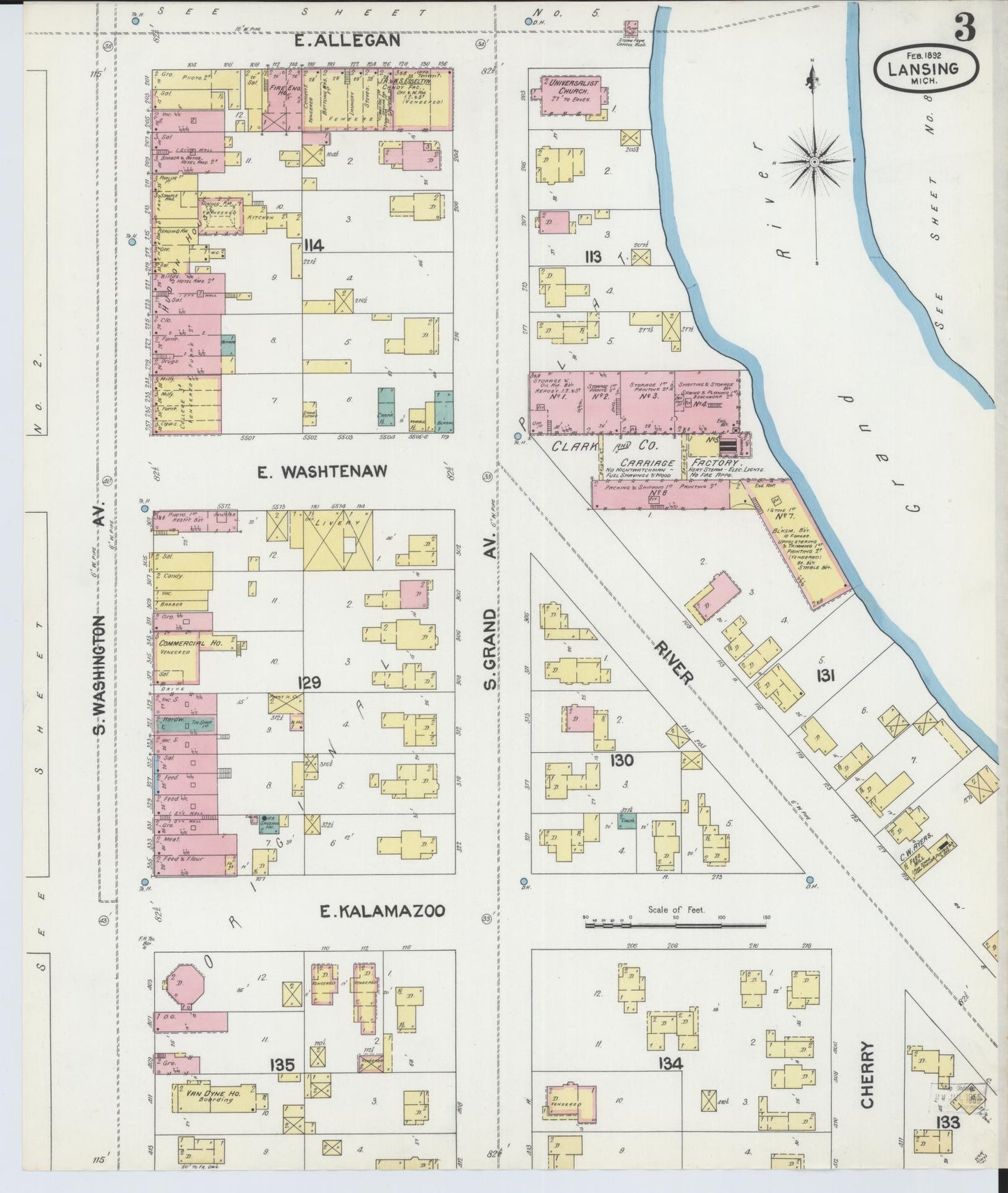 Sanborn Fire Insurance Map from Lansing, Ingham County, Michigan (1892), Sheet #0003 - Historic Sanborn Fire Insurance Map Print, vintage old map wall art, antique decor, genealogy gift, Michigan Michigan map