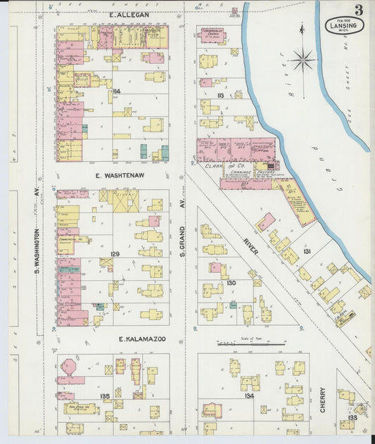 Sanborn Fire Insurance Map from Lansing, Ingham County, Michigan (1892), Sheet #0003 - Historic Sanborn Fire Insurance Map Print, vintage old map wall art, antique decor, genealogy gift, Michigan Michigan map