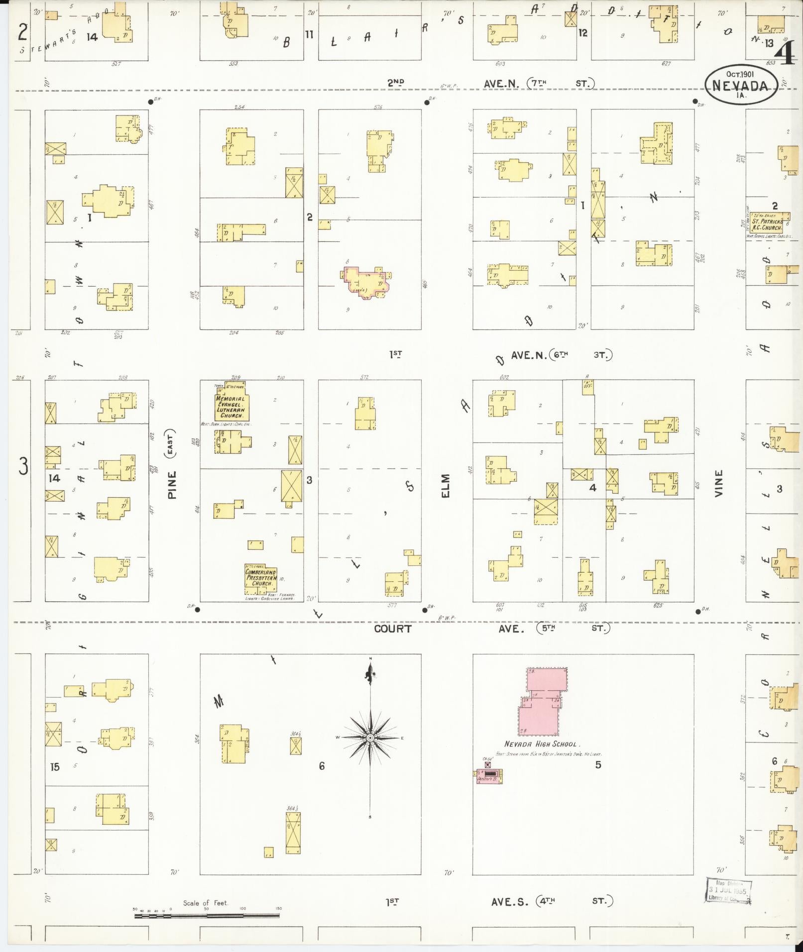 Sanborn Fire Insurance Map from Nevada, Story County, Iowa (1901), Sheet #0004 - Historic Sanborn Fire Insurance Map Print, vintage old map wall art