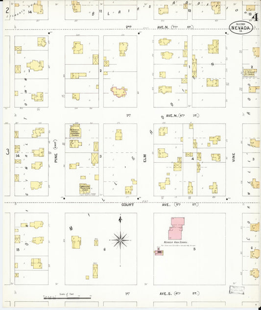 Sanborn Fire Insurance Map from Nevada, Story County, Iowa (1901), Sheet #0004 - Historic Sanborn Fire Insurance Map Print, vintage old map wall art