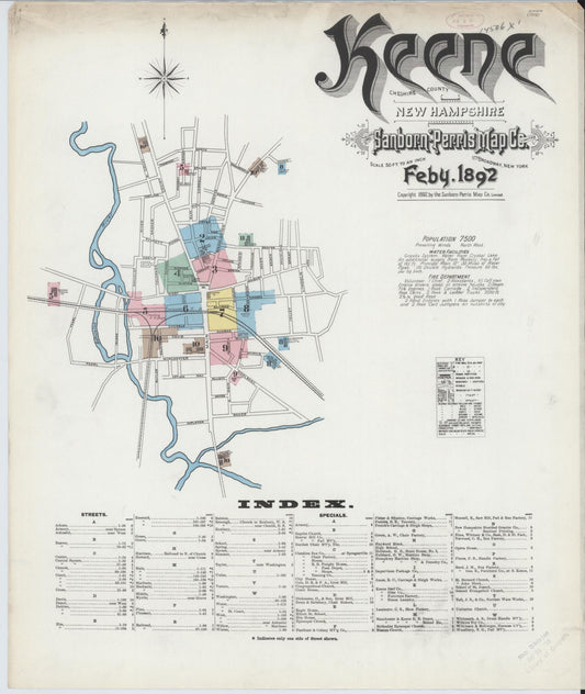 Sanborn Fire Insurance Map from Keene, Cheshire County, New Hampshire (1892), Sheet #0001 - Complete Map Set gallery image, historic Sanborn map, vintage wall art, New Hampshire New Hampshire