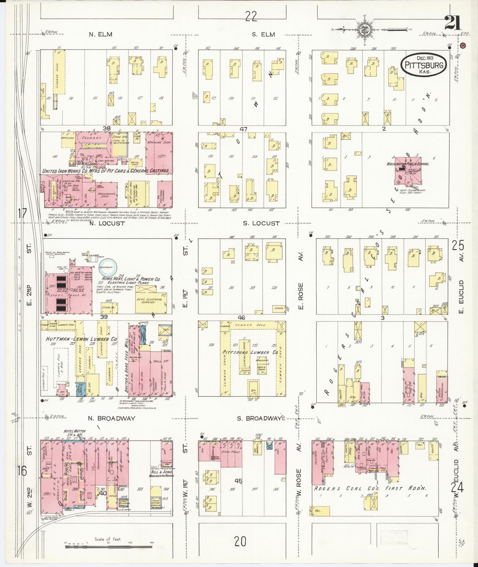 Sanborn Fire Insurance Map from Pittsburg, Crawford County, Kansas (1913), Sheet #0021 - Historic Sanborn Fire Insurance Map Print, vintage old map wall art, antique decor, genealogy gift, Kansas Kansas map