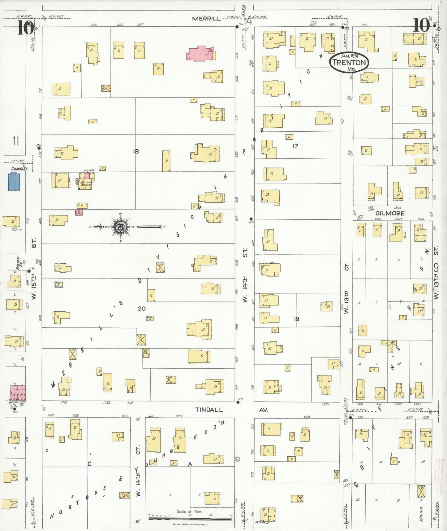 Sanborn Fire Insurance Map from Trenton, Grundy County, Missouri (1924), Sheet #0010 - Historic Sanborn Fire Insurance Map Print, vintage old map wall art, antique decor, genealogy gift, Missouri Missouri map