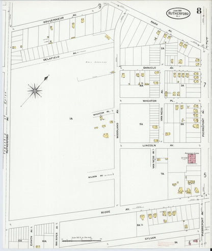 Sanborn Fire Insurance Map from Rutherford, Bergen County, New Jersey (1909), Sheet #0008 - Complete Map Set gallery image, historic Sanborn map, vintage wall art, New Jersey New Jersey