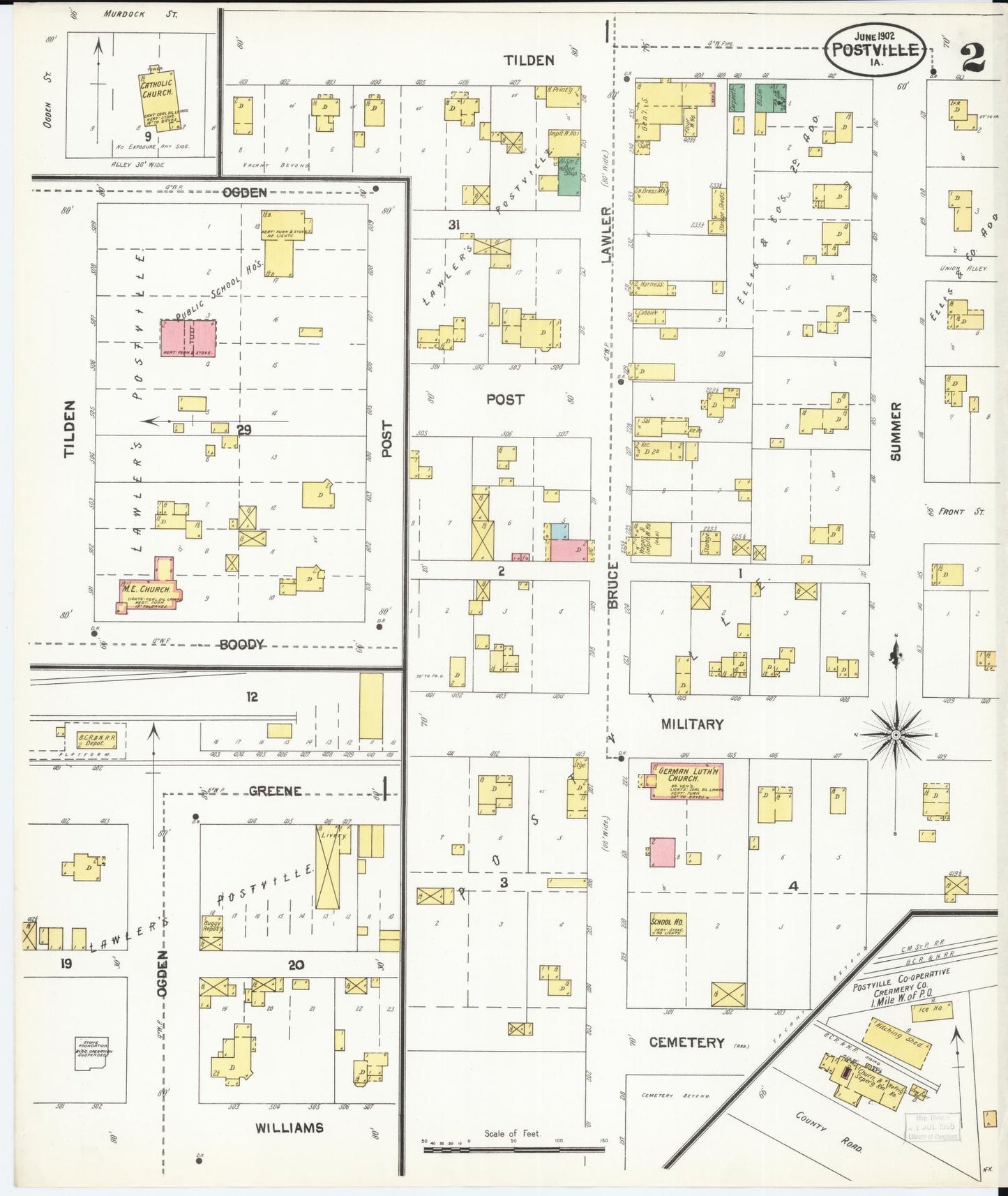 Sanborn Fire Insurance Map from Postville, Allamakee County, Iowa (1902), Sheet #0002 - Historic Sanborn Fire Insurance Map Print, vintage old map wall art