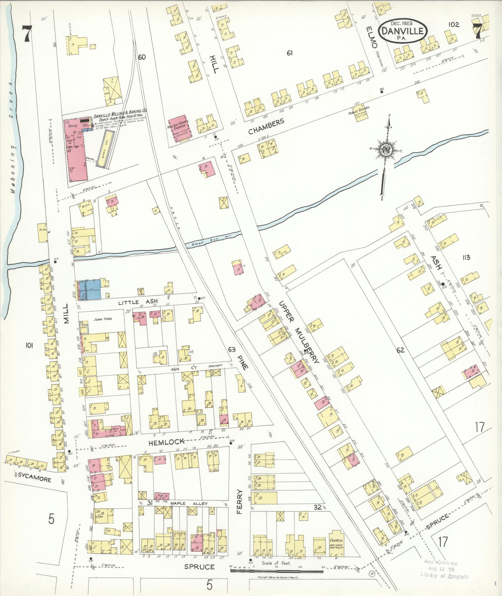 Sanborn Fire Insurance Map from Danville, Montour County, Pennsylvania (1923), Sheet #0007 - Historic Sanborn Fire Insurance Map Print, vintage old map wall art, antique decor, genealogy gift, Pennsylvania Pennsylvania map