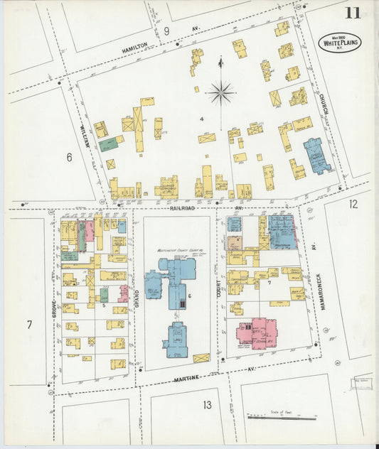 Sanborn Fire Insurance Map from White Plains, Westchester County, New York (1900), Sheet #0011 - Historic Sanborn Fire Insurance Map Print, vintage old map wall art, antique decor, genealogy gift, New York New York map