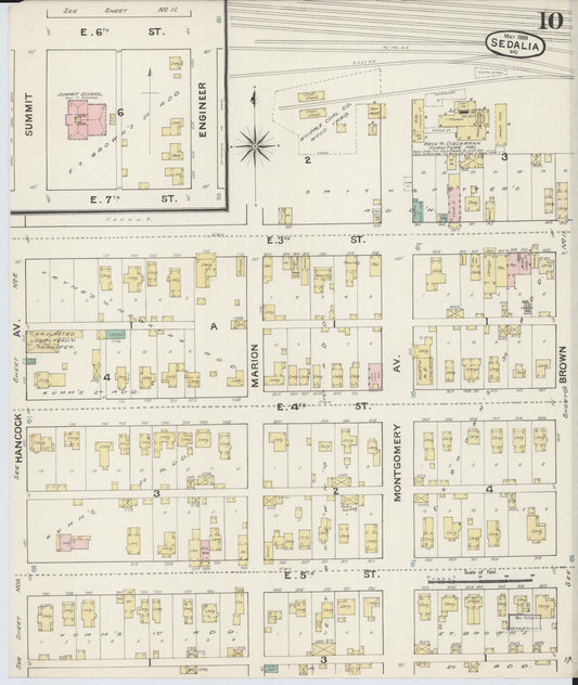 Sanborn Fire Insurance Map from Sedalia, Pettis County, Missouri (1888), Sheet #0010 - Historic Sanborn Fire Insurance Map Print, vintage old map wall art, antique decor, genealogy gift, Missouri Missouri map