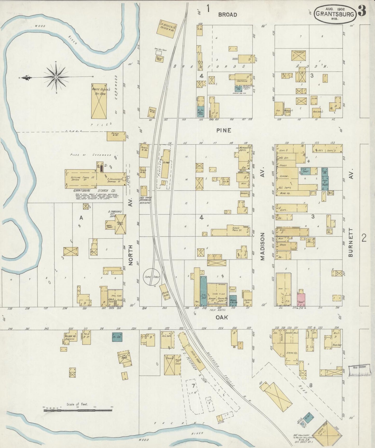 Sanborn Fire Insurance Map from Grantsburg, Burnett County, Wisconsin (1902), Sheet #0003 - Historic Sanborn Fire Insurance Map Print, vintage old map wall art, antique decor, genealogy gift, Wisconsin Wisconsin map