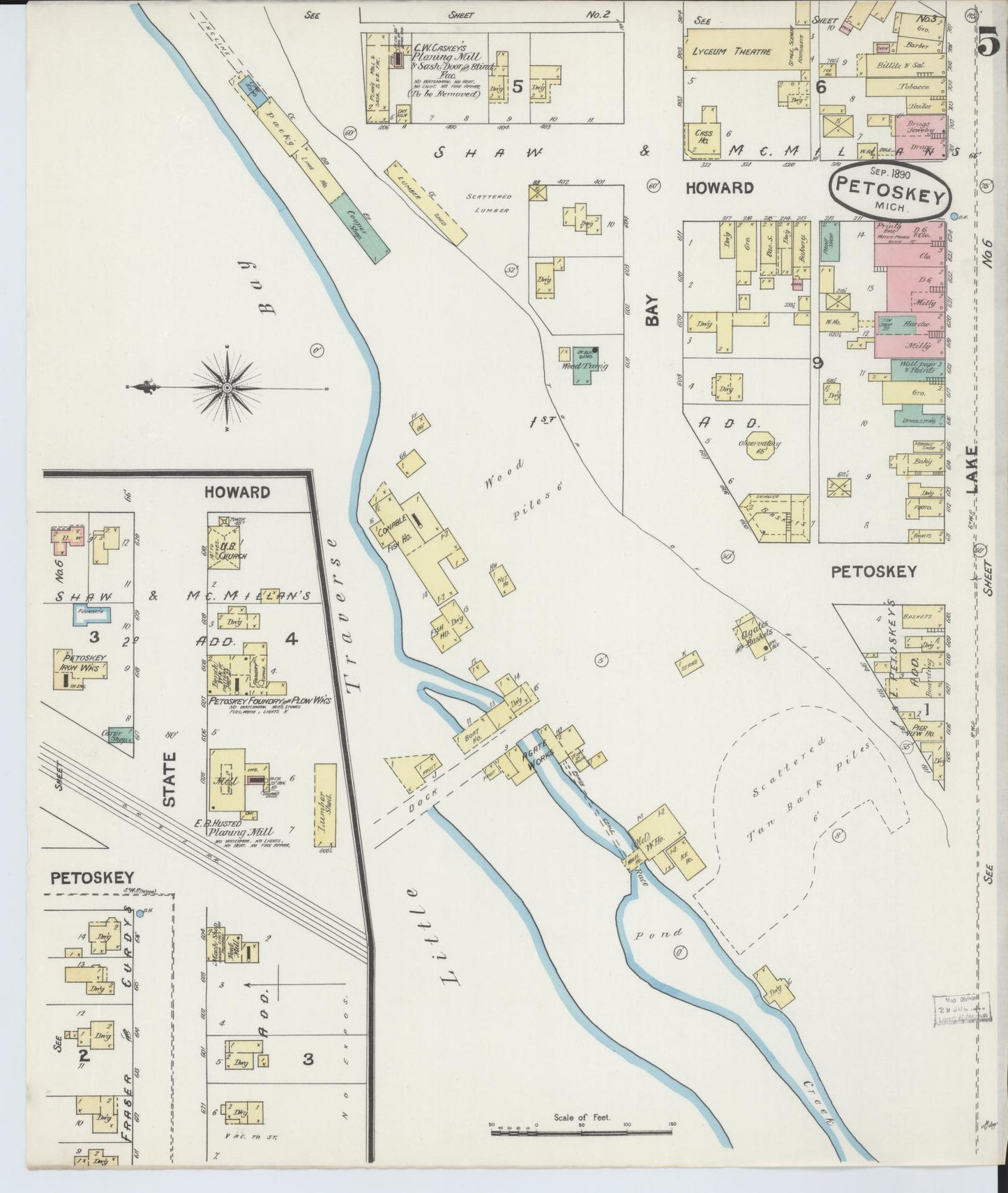 Sanborn Fire Insurance Map from Petoskey, Emmet County, Michigan (1890), Sheet #0005 - Complete Map Set gallery image, historic Sanborn map, vintage wall art, Michigan Michigan