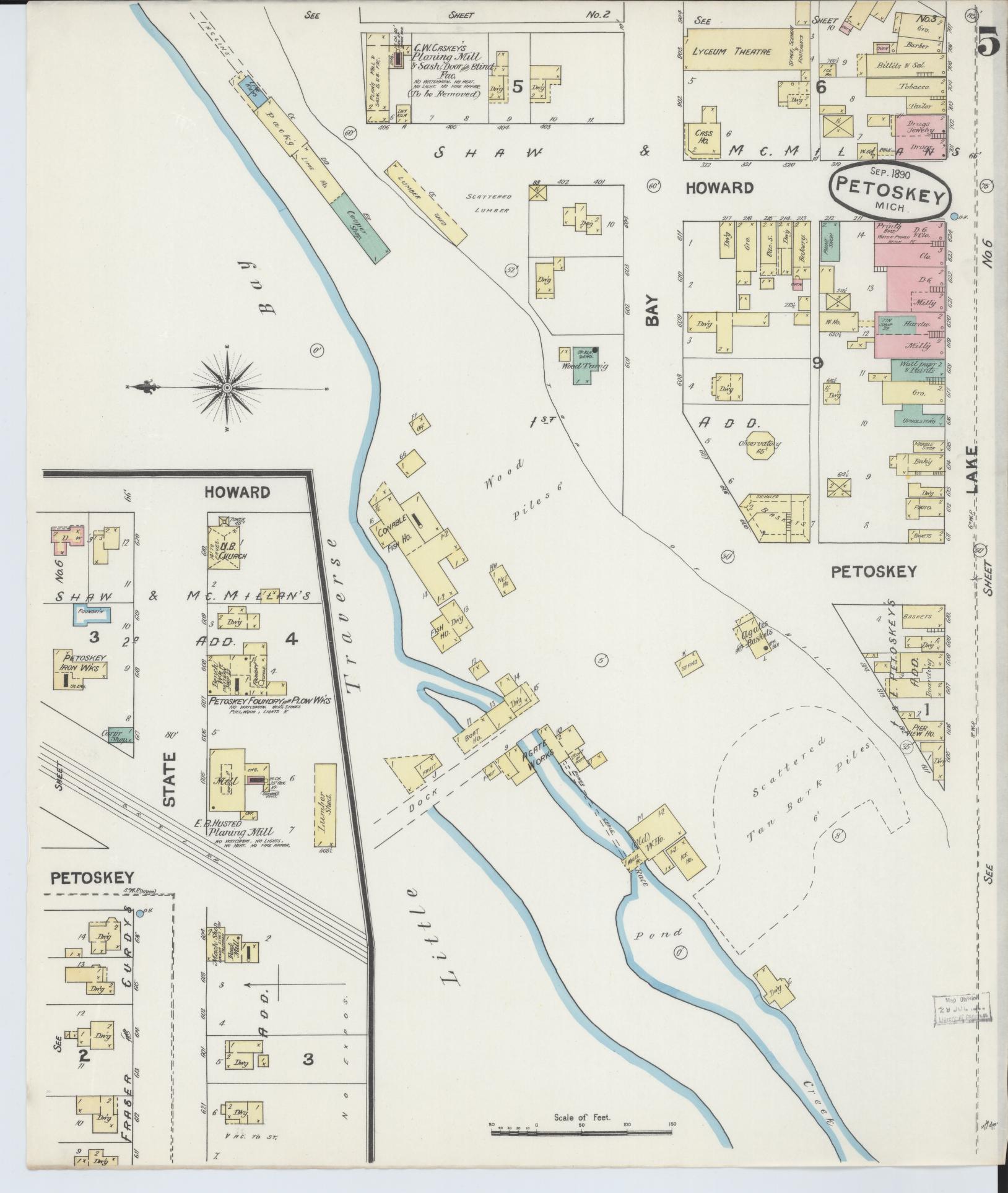 Sanborn Fire Insurance Map from Petoskey, Emmet County, Michigan (1890), Sheet #0005 - Complete Map Set gallery image, historic Sanborn map, vintage wall art, Michigan Michigan
