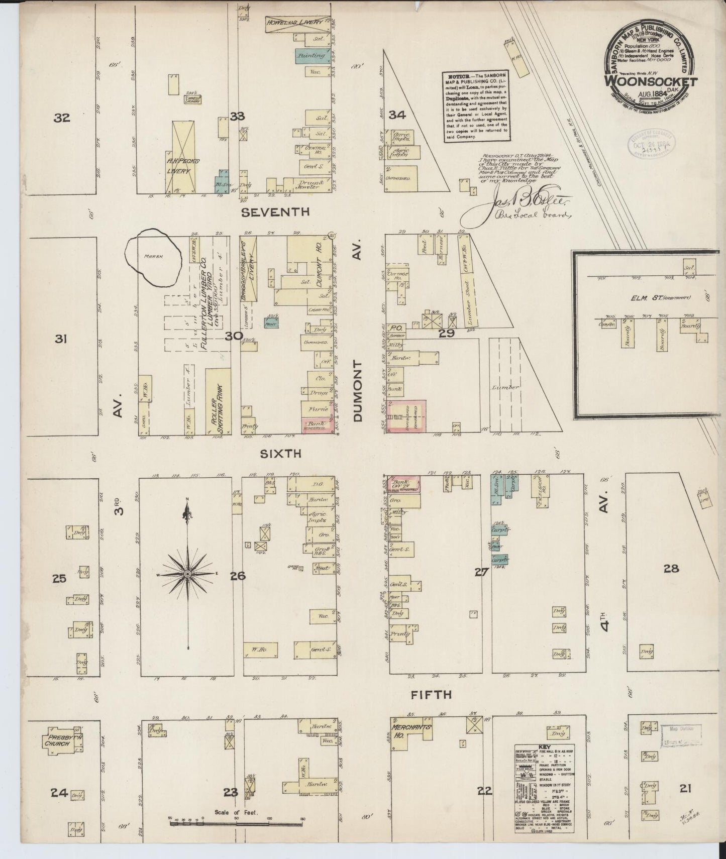 Sanborn Fire Insurance Map from Woonsocket, Sanborn County, South Dakota. (1884) – Historic Sanborn Fire Insurance Map Print
