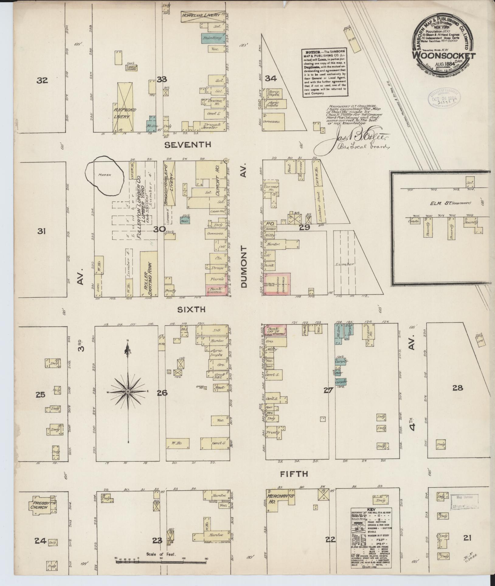 Sanborn Fire Insurance Map from Woonsocket, Sanborn County, South Dakota. (1884) – Historic Sanborn Fire Insurance Map Print