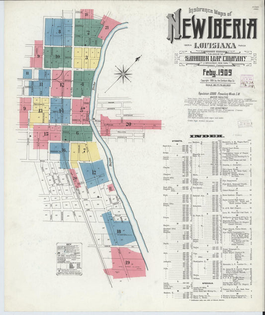 Sanborn Fire Insurance Map from New Iberia, Iberia Parish, Louisiana. (1909) – Historic Sanborn Fire Insurance Map Print