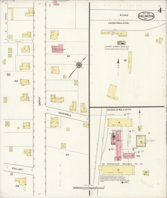 Sanborn Fire Insurance Map from Arlington, Calhoun County And Early County, Georgia (1921), Sheet #0004 - Historic Sanborn Fire Insurance Map Print, vintage old map wall art, antique decor, genealogy gift, Georgia Georgia map