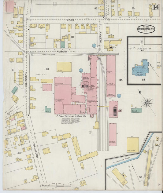 Sanborn Fire Insurance Map from Portsmouth, Rockingham County, New Hampshire (1892), Sheet #0014 - Historic Sanborn Fire Insurance Map Print, vintage old map wall art, antique decor, genealogy gift, New Hampshire New Hampshire map