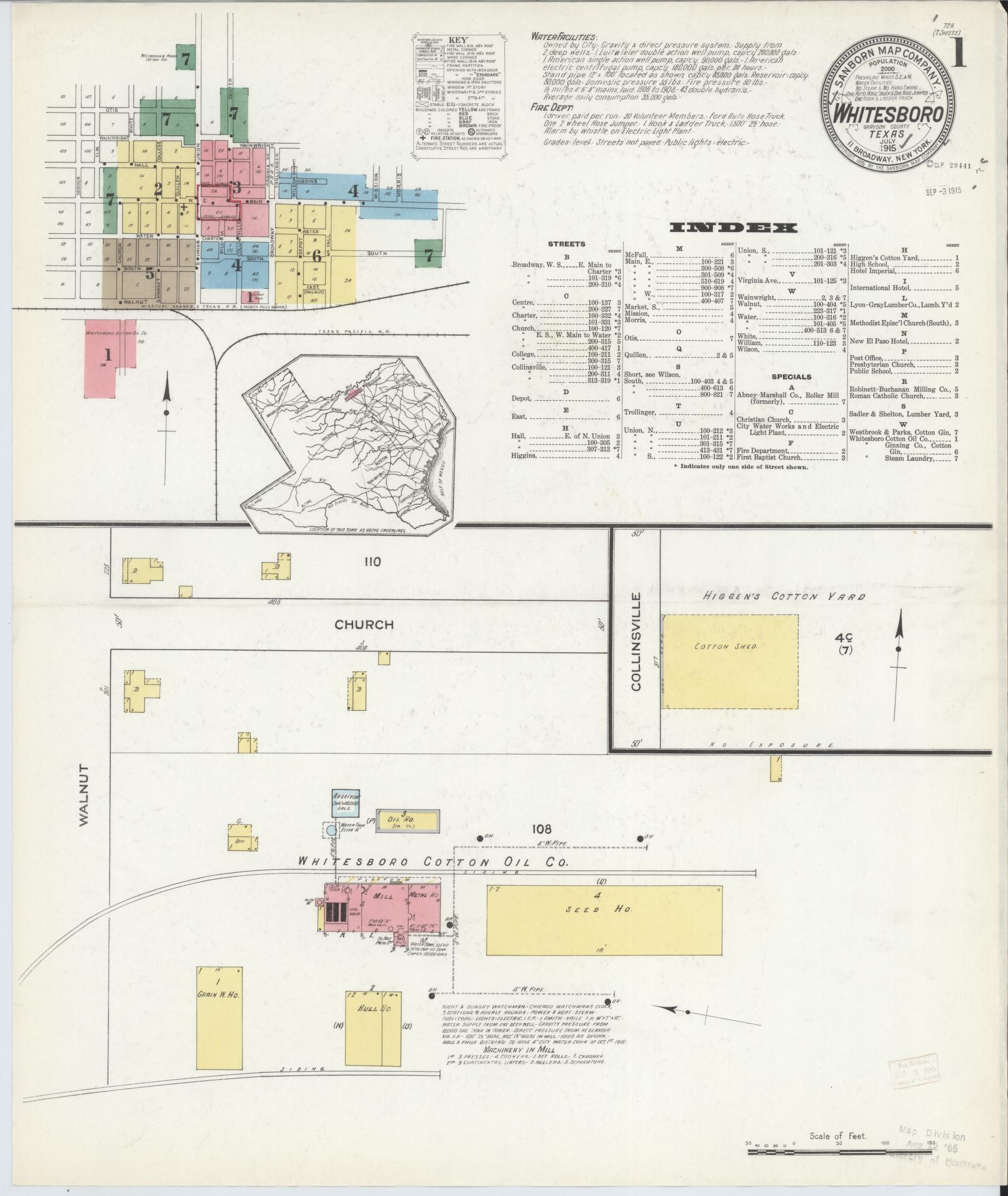 Sanborn Fire Insurance Map from Whitesboro, Grayson County, Texas. (1915) – Historic Sanborn Fire Insurance Map Print