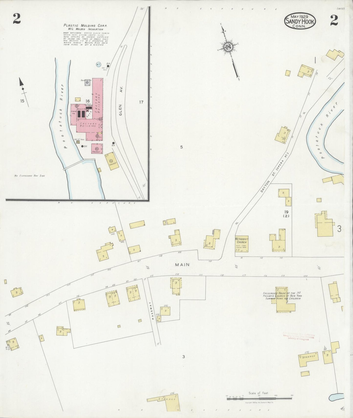 Sanborn Fire Insurance Map from Sandy Hook, Fairfield County, Connecticut (1929), Sheet #0002 - Complete Map Set gallery image, historic Sanborn map, vintage wall art, Connecticut Connecticut
