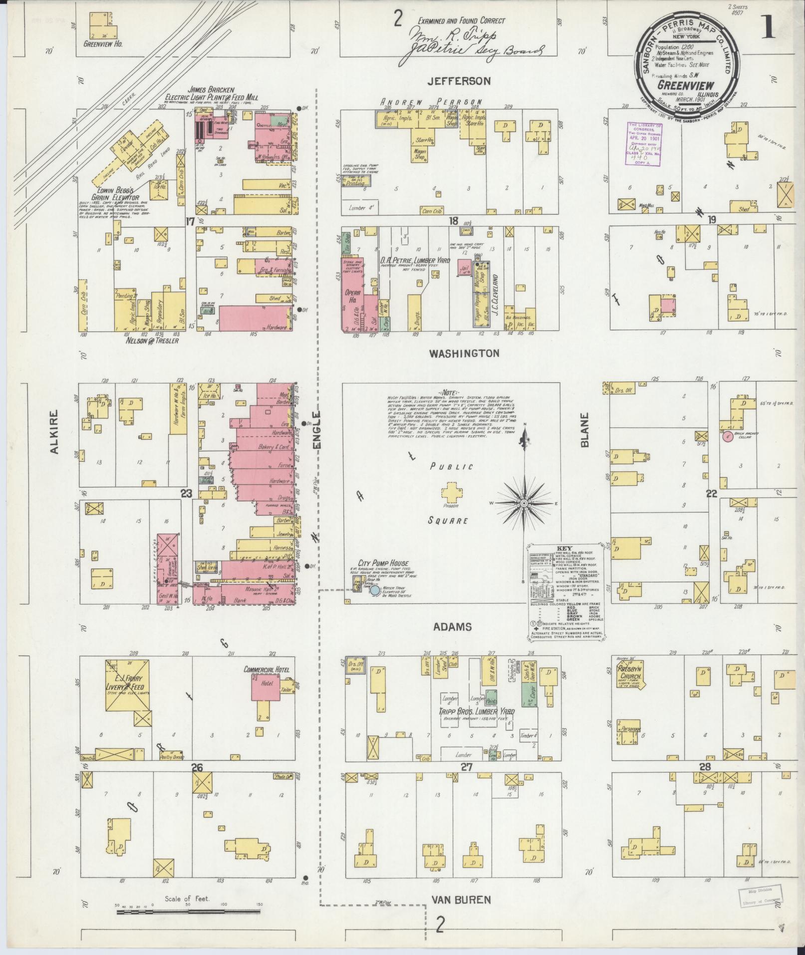 Sanborn Fire Insurance Map from Greenview, Menard County, Illinois (1901), Sheet #0001 - Complete Map Set gallery image, historic Sanborn map, vintage wall art, Illinois Illinois